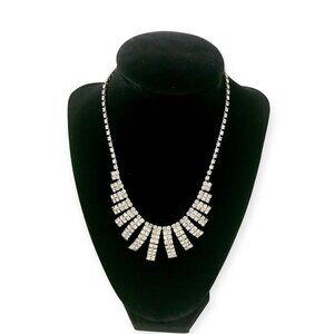 1950s Vintage Clear Rhinestone Fan Necklace